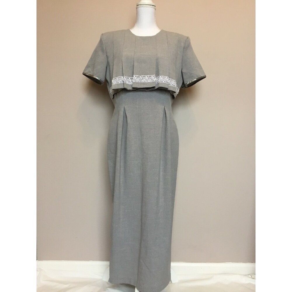 Vintage 80's Brioche California sheath Dress 13/14 Secretary career Lace Trim